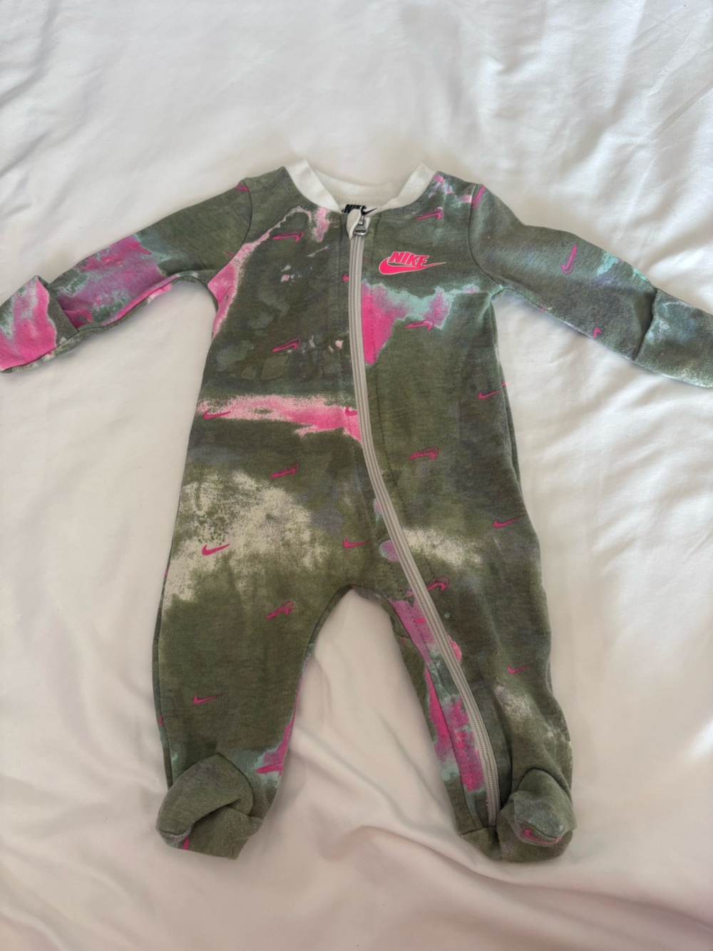 Nike Kids Olive & Hot Pink Tie-Dye Zip One-Piece Coverall